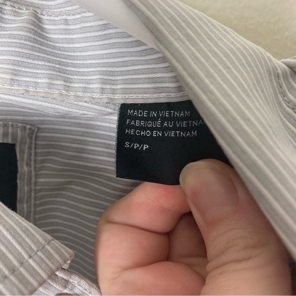 Armani Exchange gray textured stripe snap button up shirt mens S slim - Picture 9 of 11
